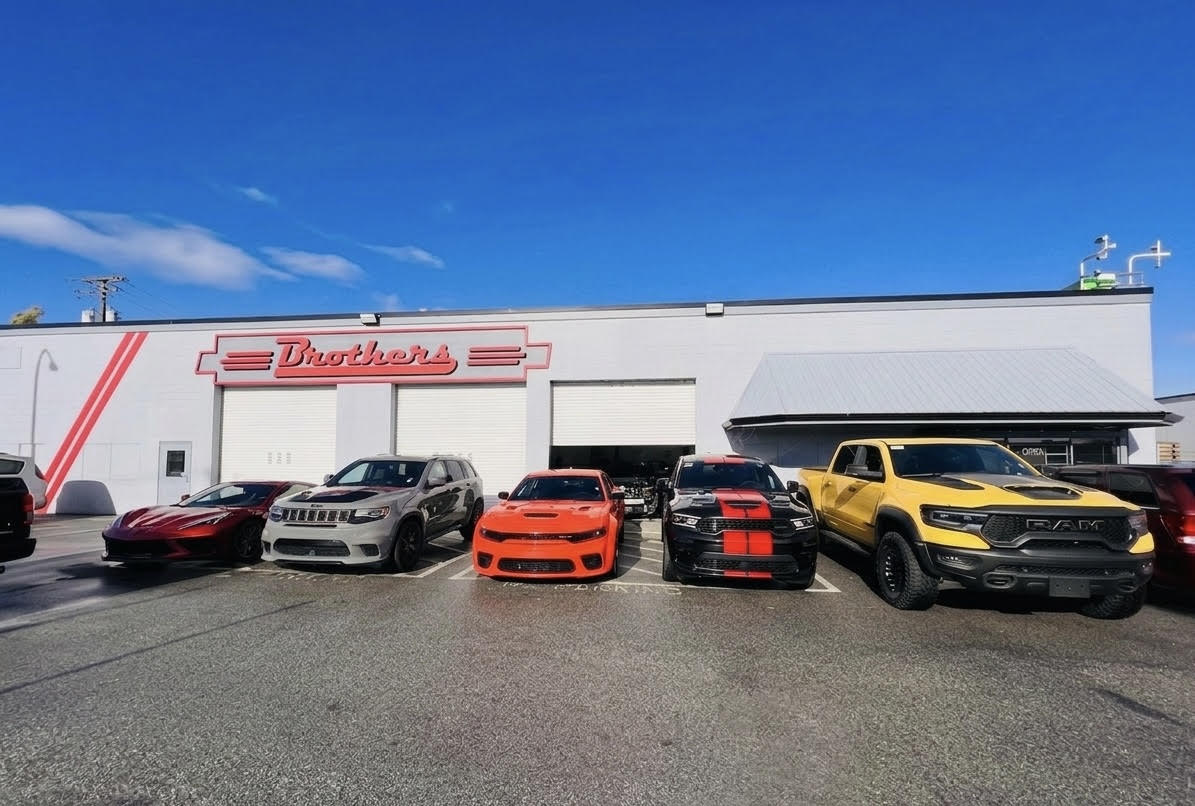 Brothers Autobody shop front with courtesy vehicles